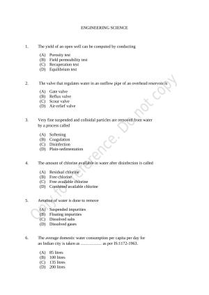 CUSAT CAT 2021 Engineering Science Question Paper