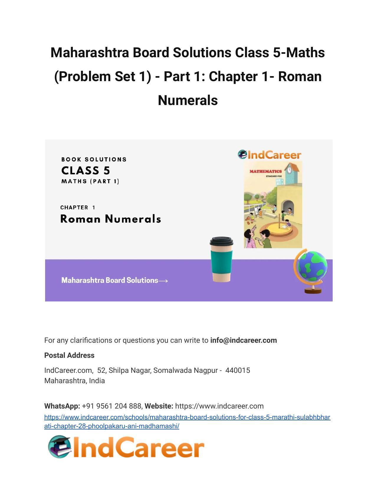 Maharashtra Board Solutions Class 5-Maths (Problem Set 1) - Part 1: Chapter 1- Roman Numerals - Page 1