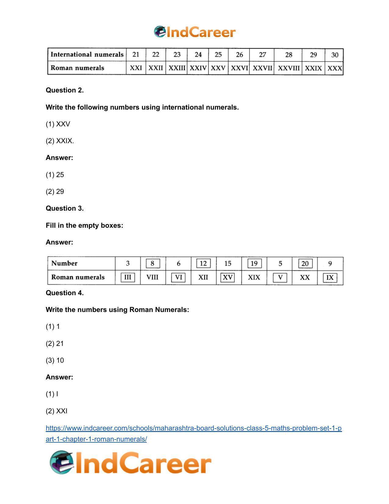 Maharashtra Board Solutions Class 5-Maths (Problem Set 1) - Part 1: Chapter 1- Roman Numerals - Page 6