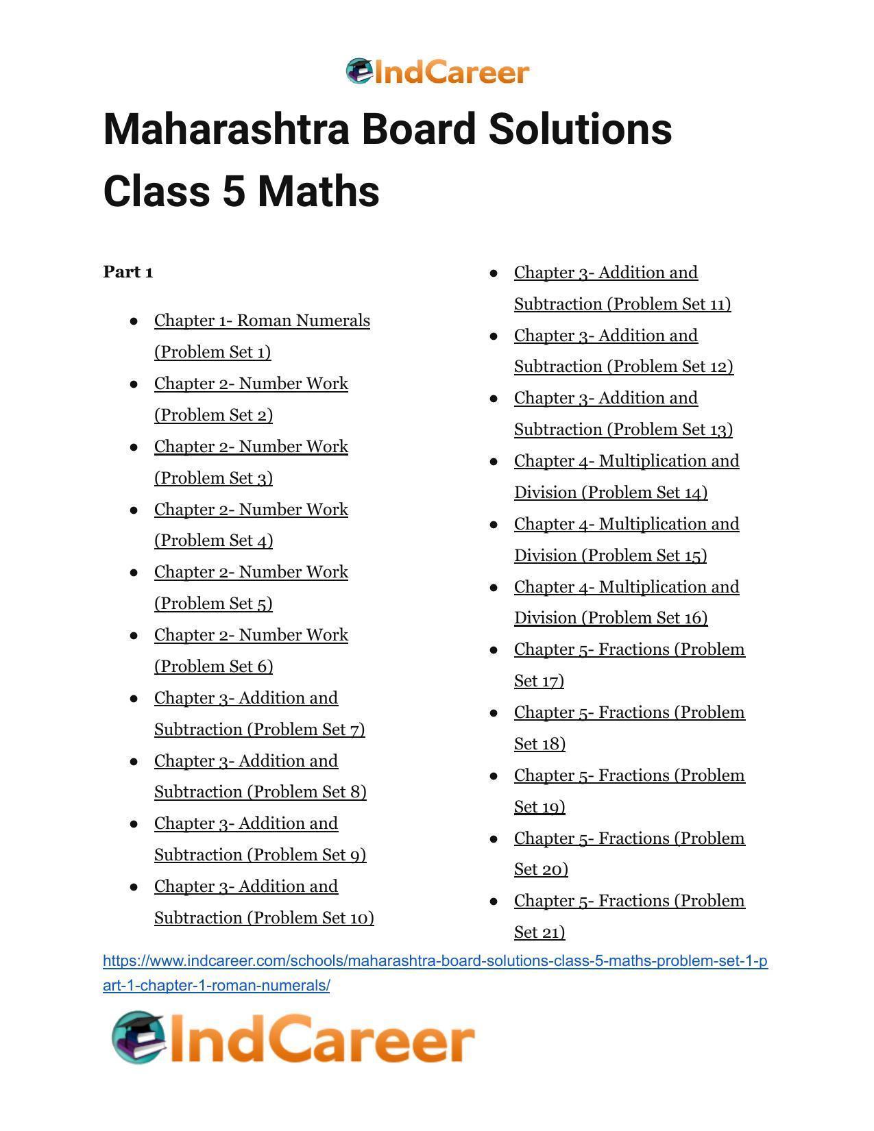 Maharashtra Board Solutions Class 5-Maths (Problem Set 1) - Part 1: Chapter 1- Roman Numerals - Page 15