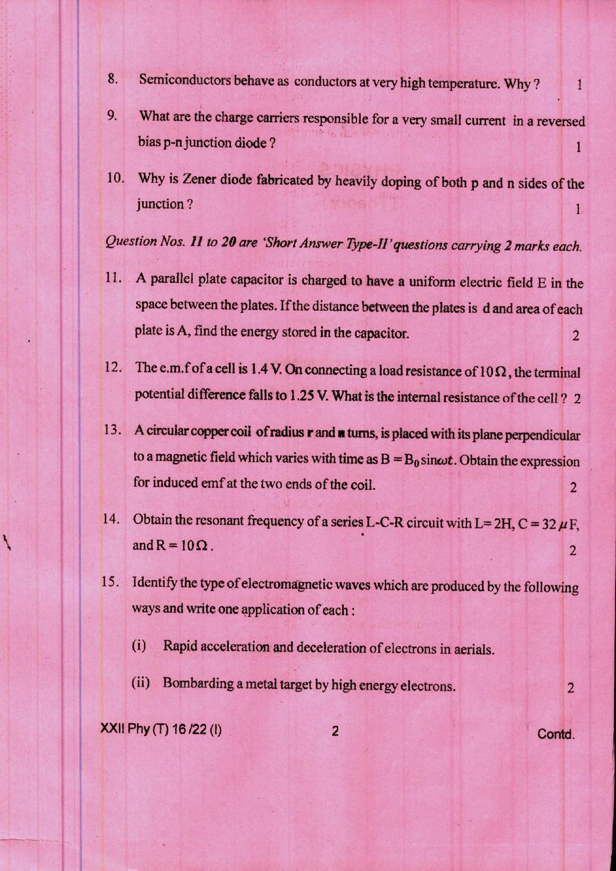 COHSEM 12th Question Papers Improvement 2022 Physics - Page 2