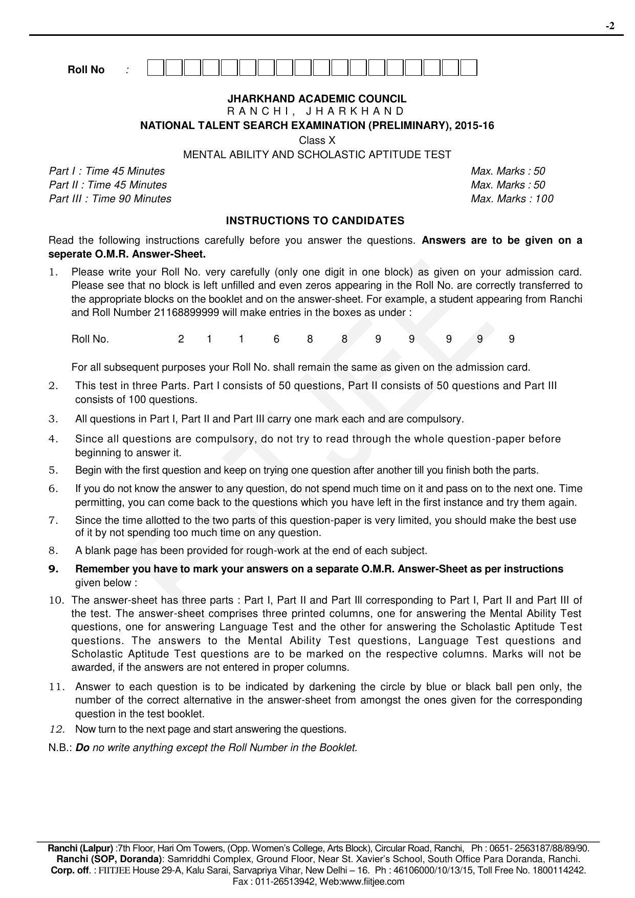 Jharkhand (JAC) NTSE 2015-15 (MAT & SAT) Answer Key - Page 2