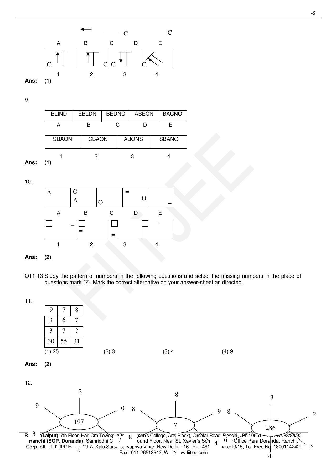 Jharkhand (JAC) NTSE 2015-15 (MAT & SAT) Answer Key - Page 5