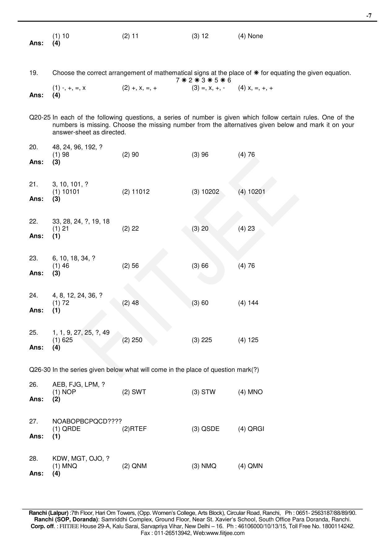 Jharkhand (JAC) NTSE 2015-15 (MAT & SAT) Answer Key - Page 7