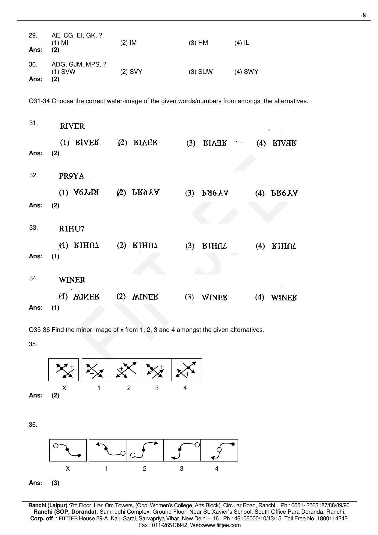 Jharkhand (JAC) NTSE 2015-15 (MAT & SAT) Answer Key - Page 8