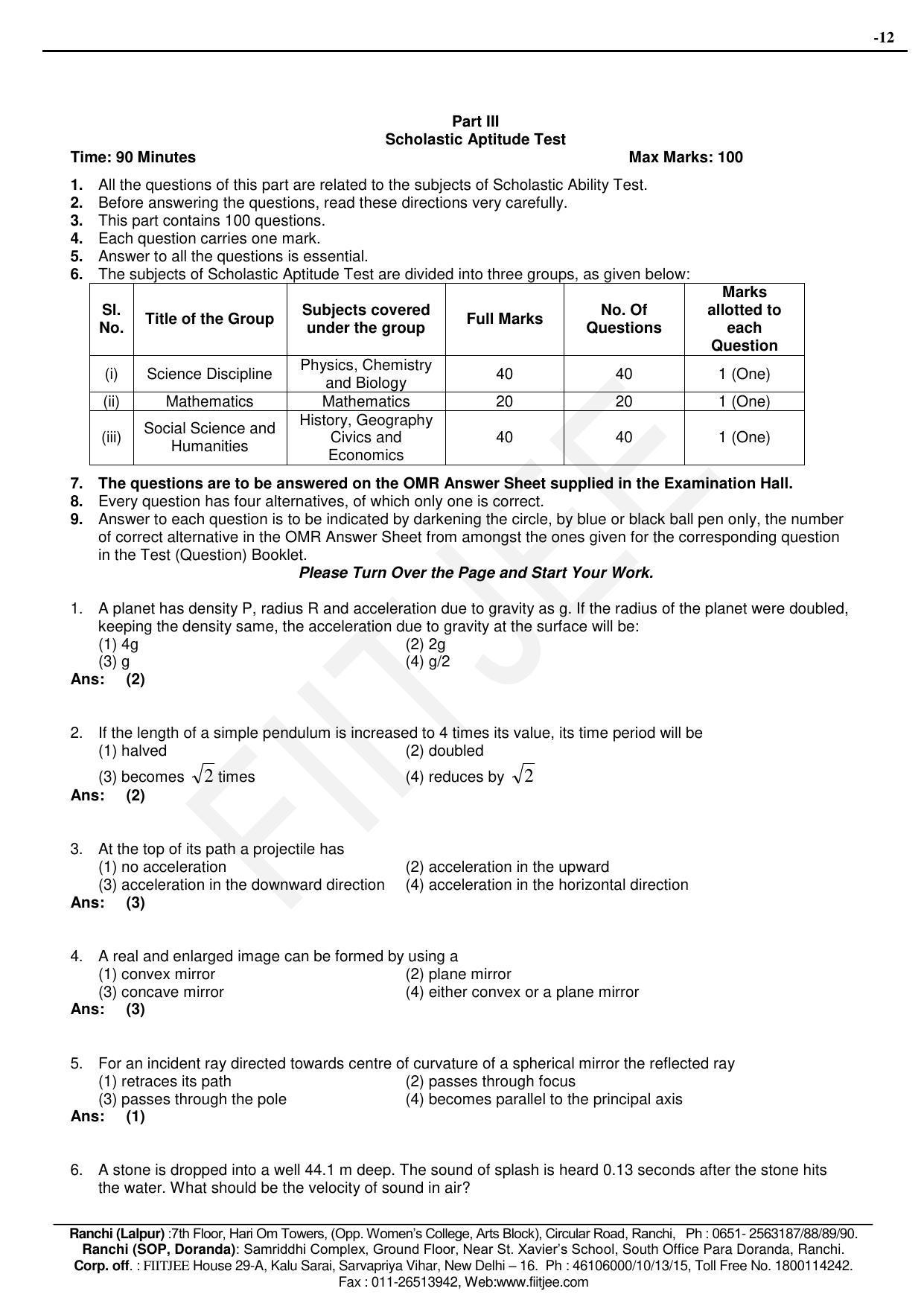 Jharkhand (JAC) NTSE 2015-15 (MAT & SAT) Answer Key - Page 12