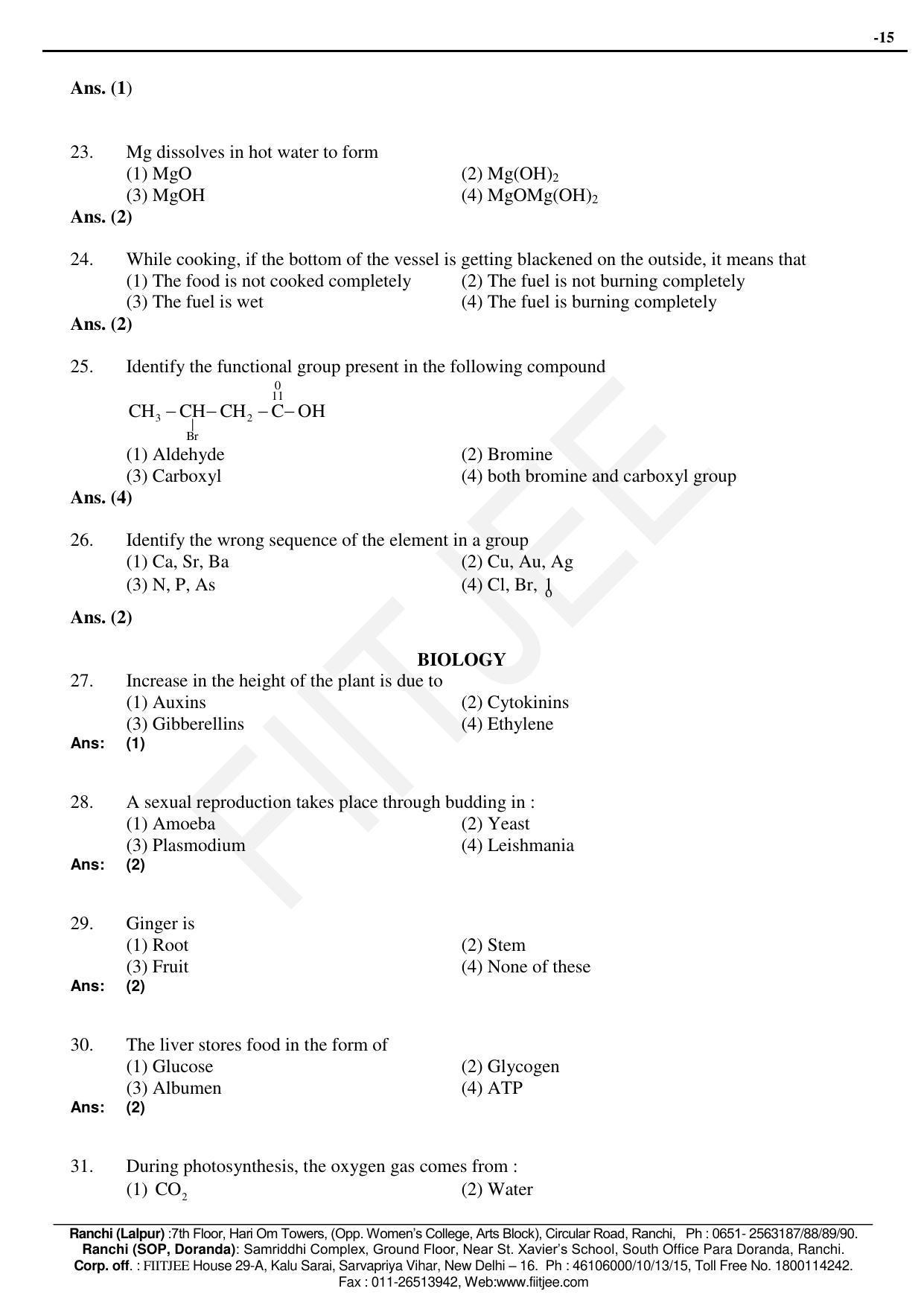 Jharkhand (JAC) NTSE 2015-15 (MAT & SAT) Answer Key - Page 15