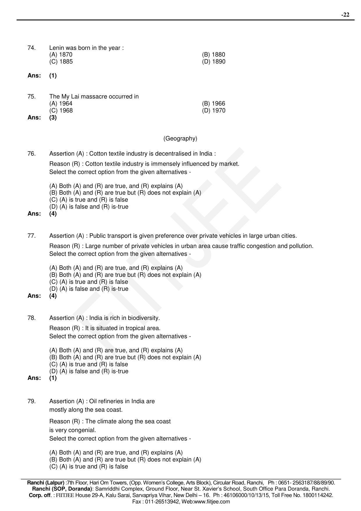 Jharkhand (JAC) NTSE 2015-15 (MAT & SAT) Answer Key - Page 22