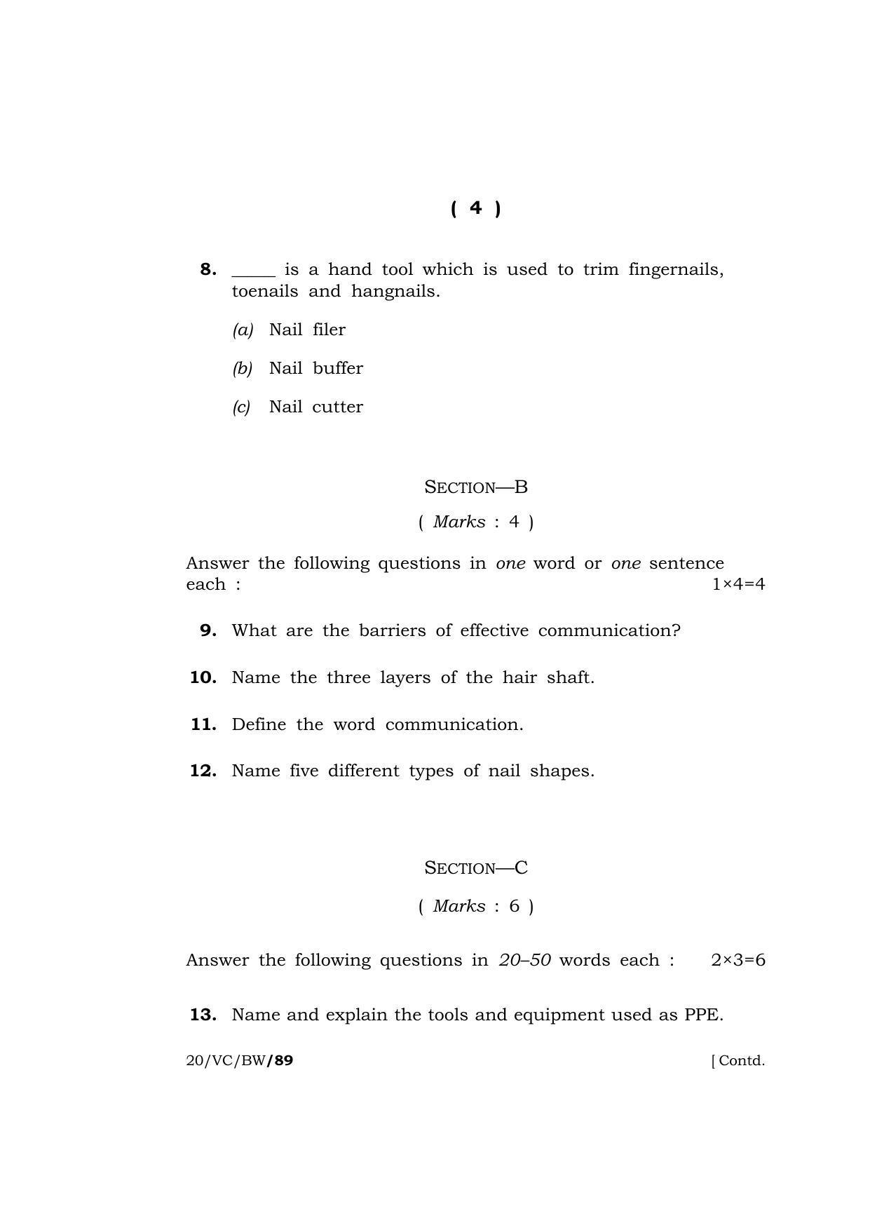 Meghalaya Board (MBOSE) Class 10 BEAUTY AND WELLNESS ( Vocational Course ) 2020 Question Paper - Page 4