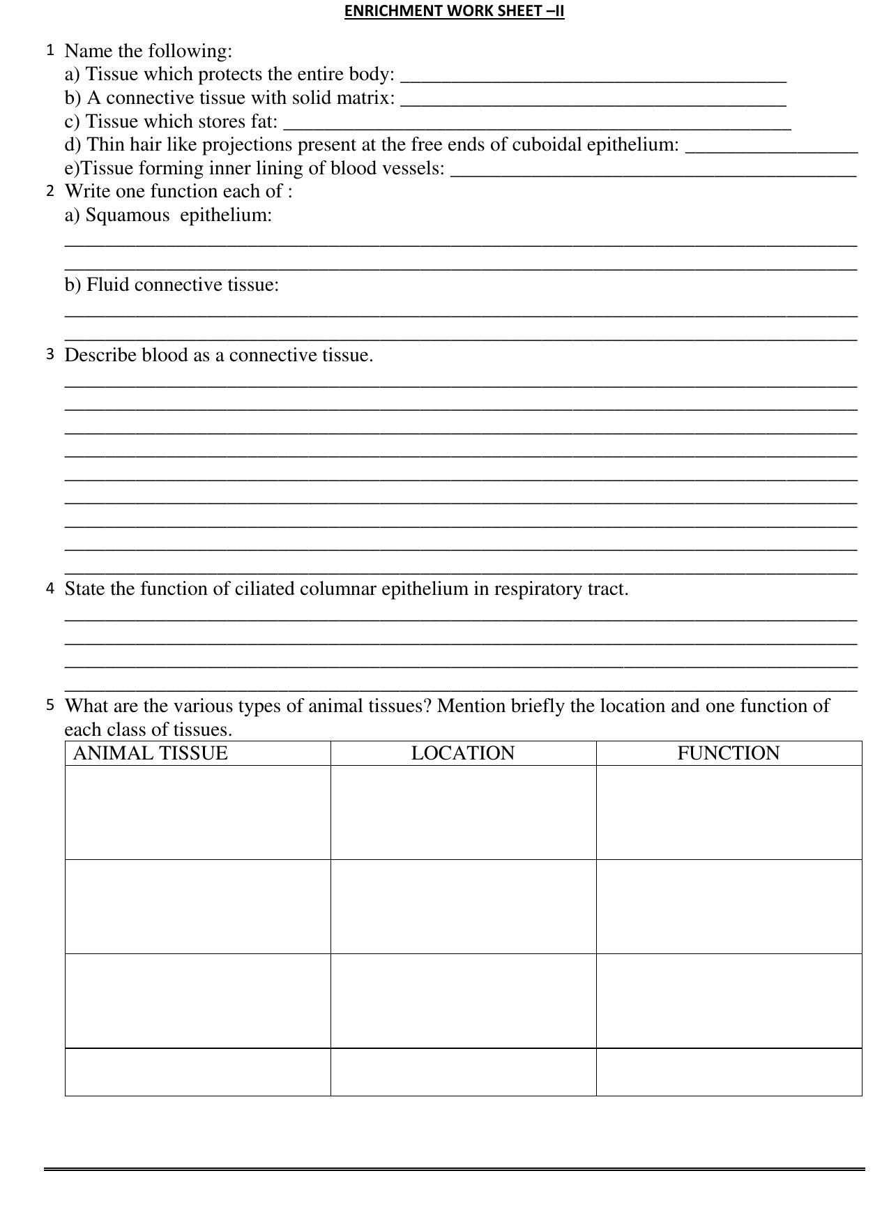 CBSE Worksheets for Class 9 Science Tissues Animals Assignment - Page 2