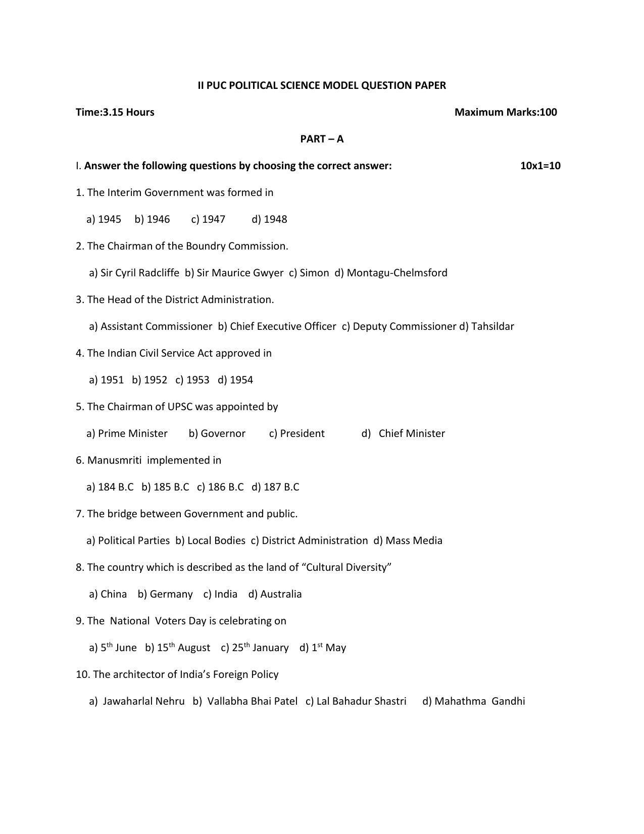 Karnataka II PUC Political Science Model Question Paper 2023 - Page 6