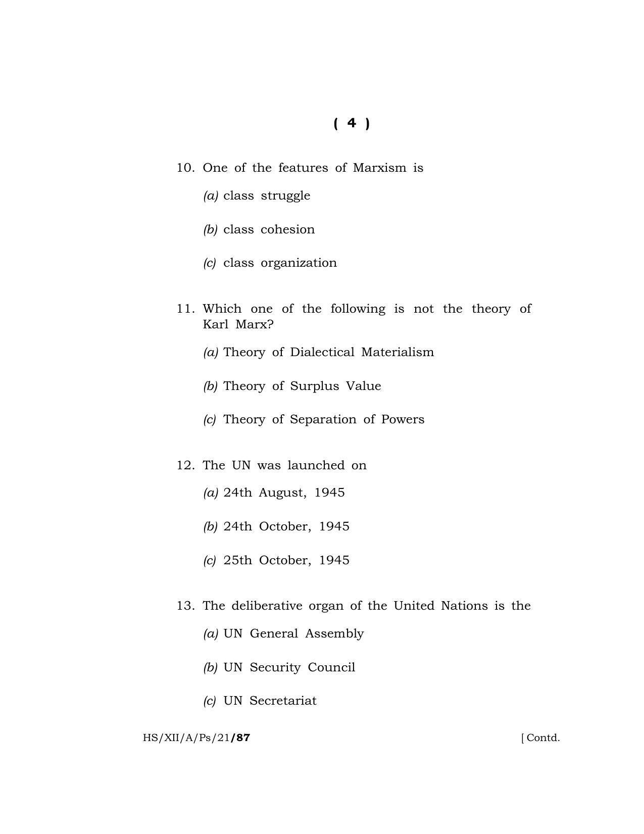 Meghalaya Board (MBOSE) Class 12 POLITICAL SCIENCE  (HS-XII-A-Ps-21) 2021 Question Paper - Page 4