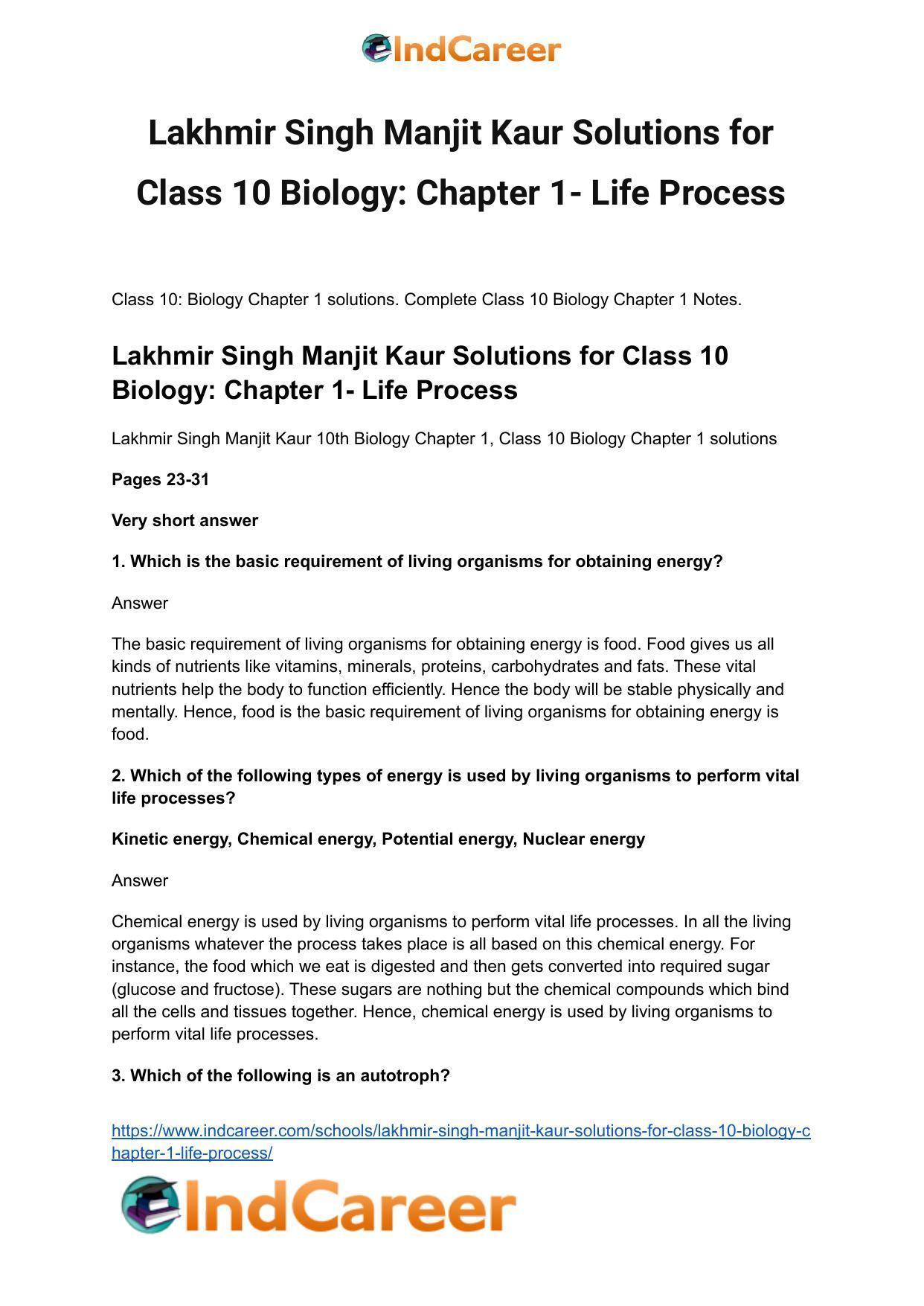 Lakhmir Singh Manjit Kaur  Solutions for Class 10 Biology: Chapter 1- Life Process - Page 2