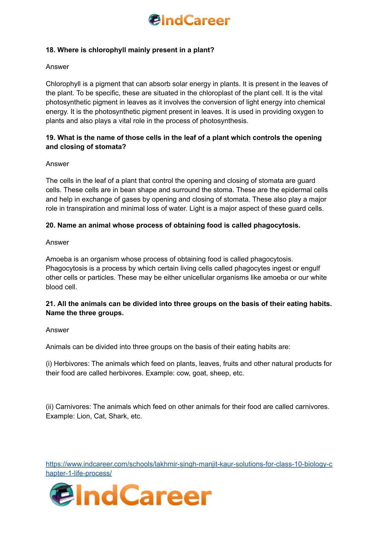 Lakhmir Singh Manjit Kaur  Solutions for Class 10 Biology: Chapter 1- Life Process - Page 7