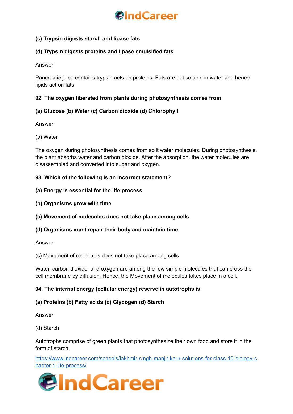 Lakhmir Singh Manjit Kaur  Solutions for Class 10 Biology: Chapter 1- Life Process - Page 38