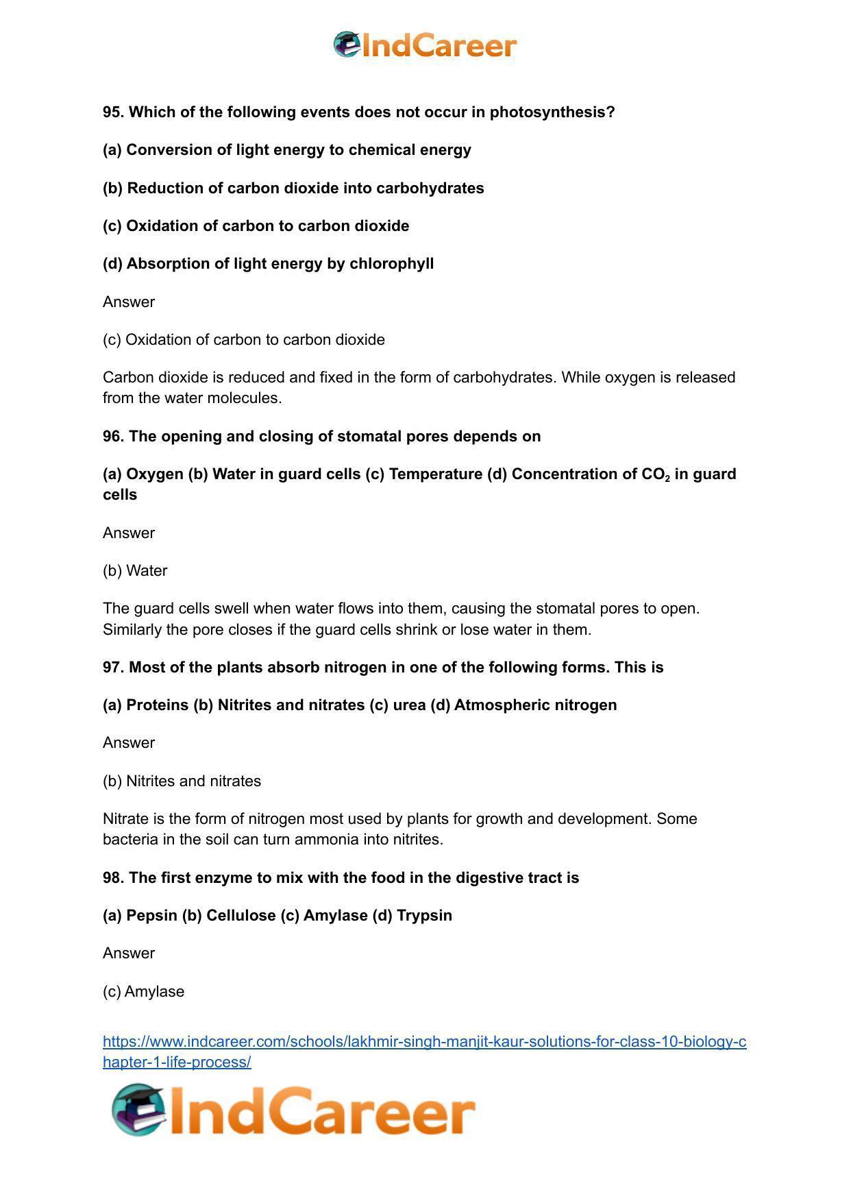 Lakhmir Singh Manjit Kaur  Solutions for Class 10 Biology: Chapter 1- Life Process - Page 39