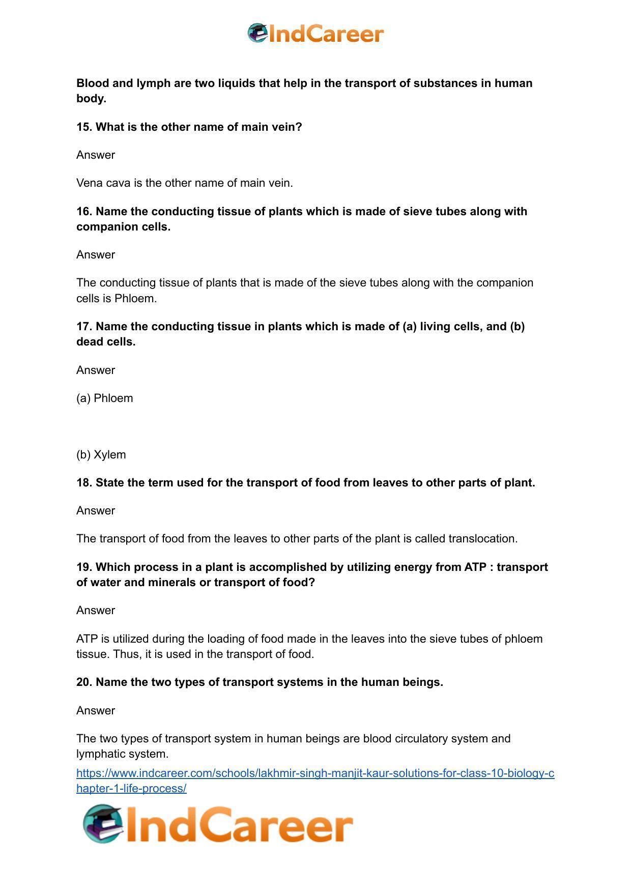 Lakhmir Singh Manjit Kaur  Solutions for Class 10 Biology: Chapter 1- Life Process - Page 82