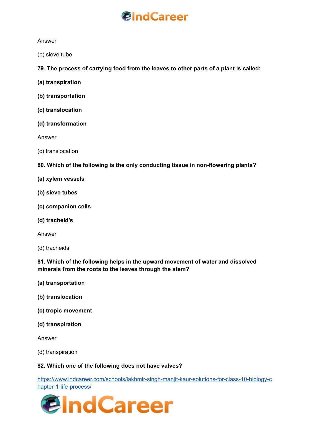 Lakhmir Singh Manjit Kaur  Solutions for Class 10 Biology: Chapter 1- Life Process - Page 108
