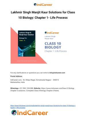 Lakhmir Singh Manjit Kaur  Solutions for Class 10 Biology: Chapter 1- Life Process