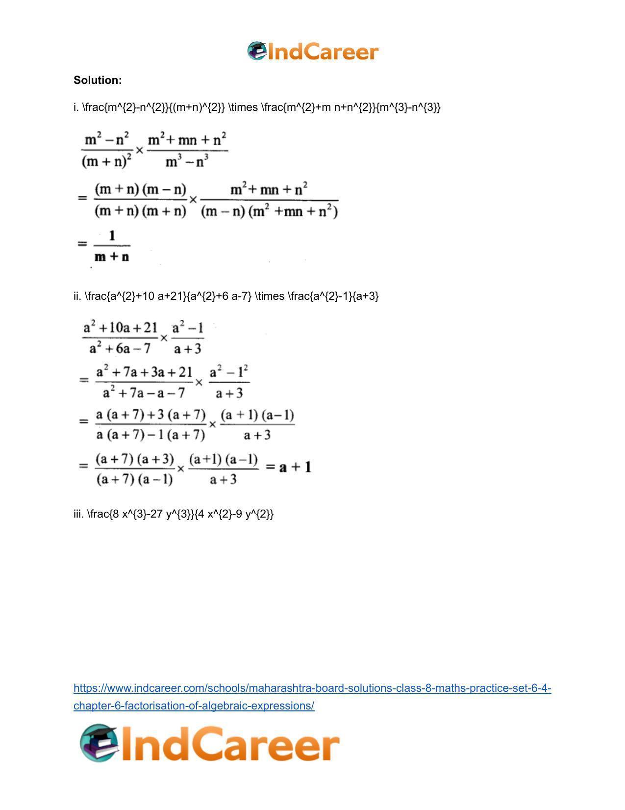 Maharashtra Board Solutions Class 8-Maths (Practice Set 6.4): Chapter 6- Factorisation of Algebraic Expressions - Page 3