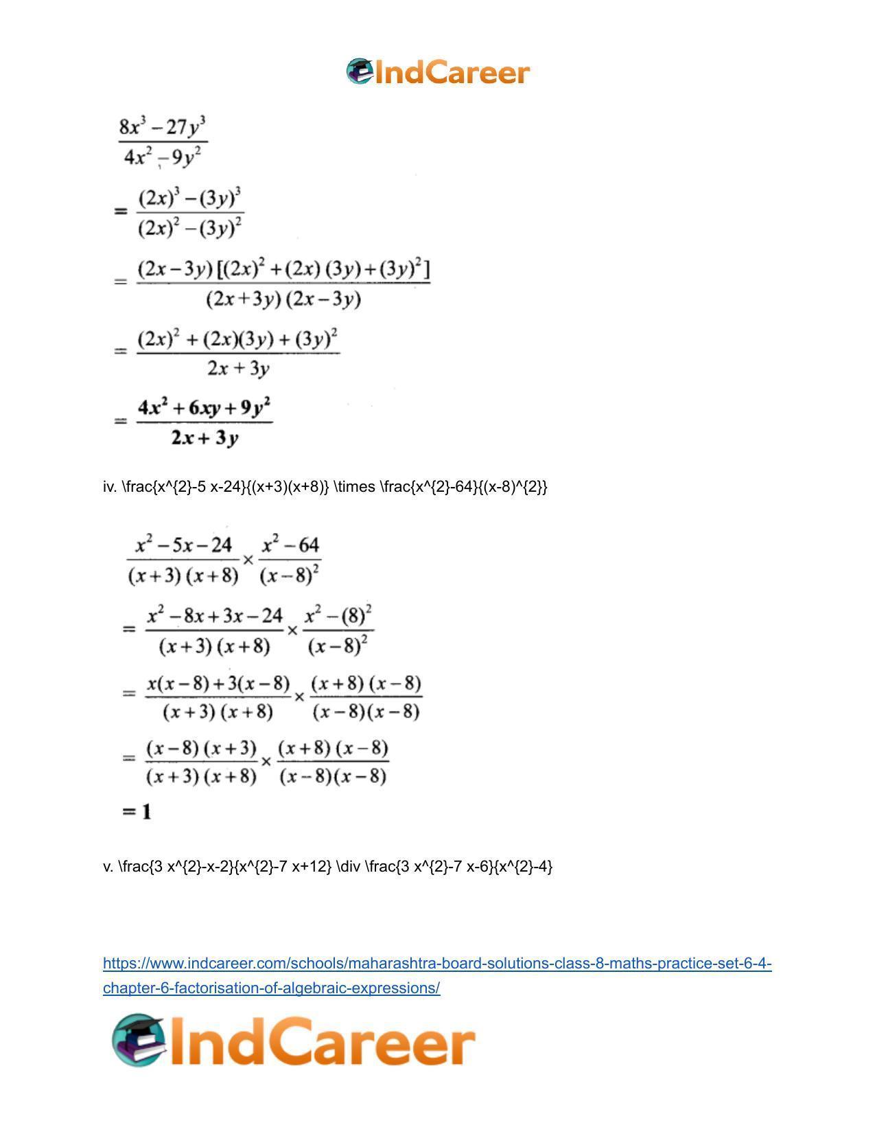 Maharashtra Board Solutions Class 8-Maths (Practice Set 6.4): Chapter 6- Factorisation of Algebraic Expressions - Page 4