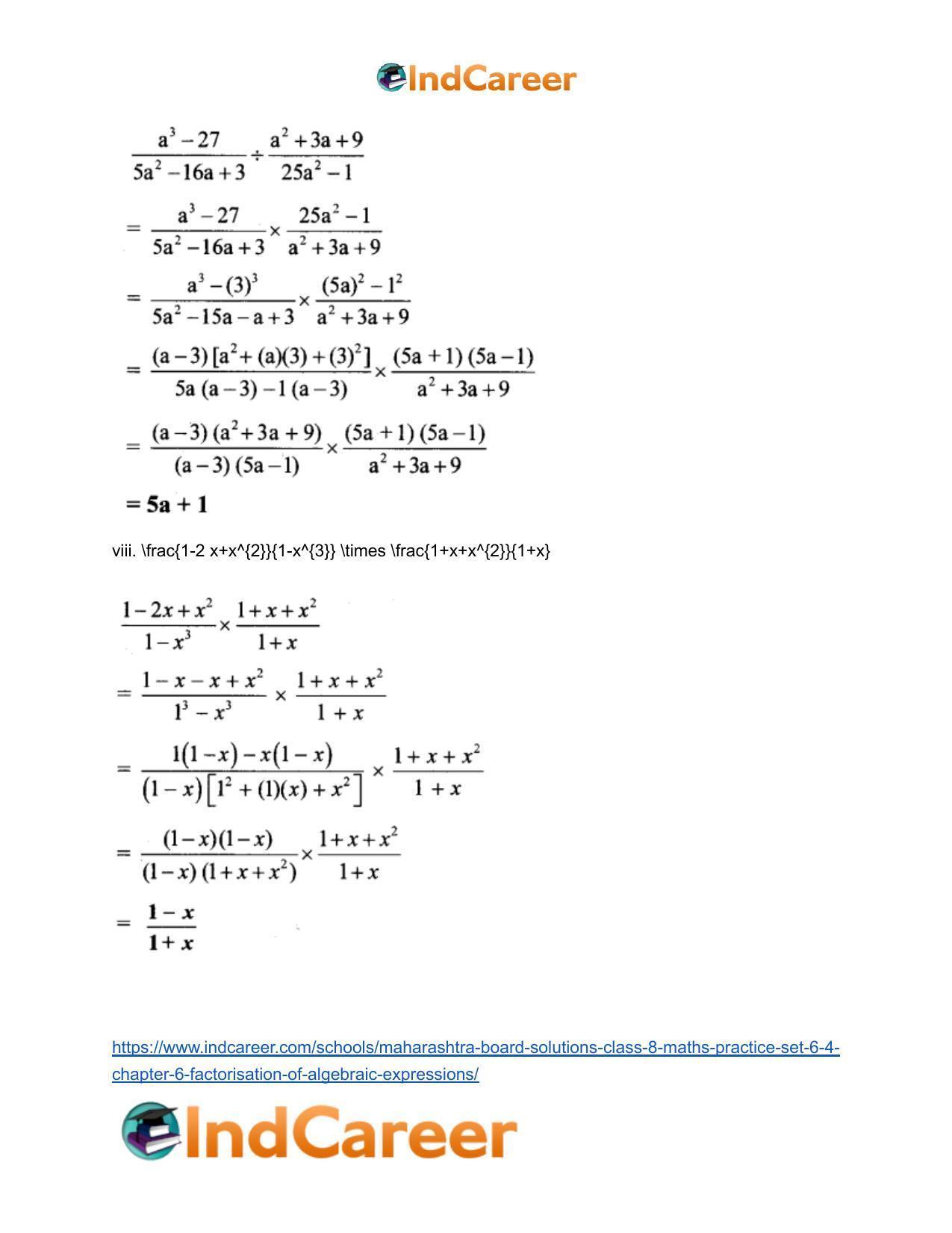 Maharashtra Board Solutions Class 8-Maths (Practice Set 6.4): Chapter 6- Factorisation of Algebraic Expressions - Page 6