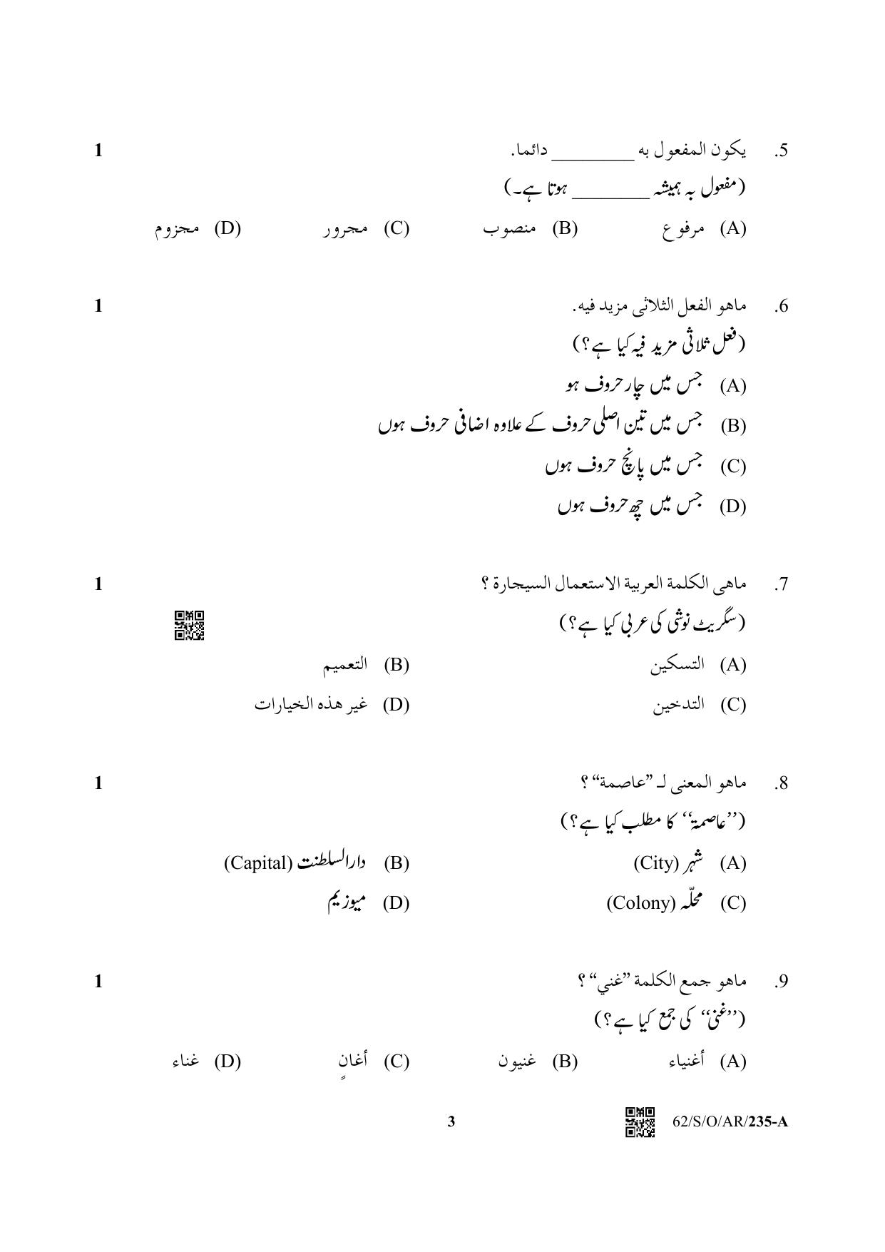 NIOS October 2022 Class 10 Arabic Question Paper - Page 3