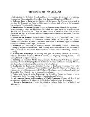 AP PGCET PSYCHOLOGY Syllabus