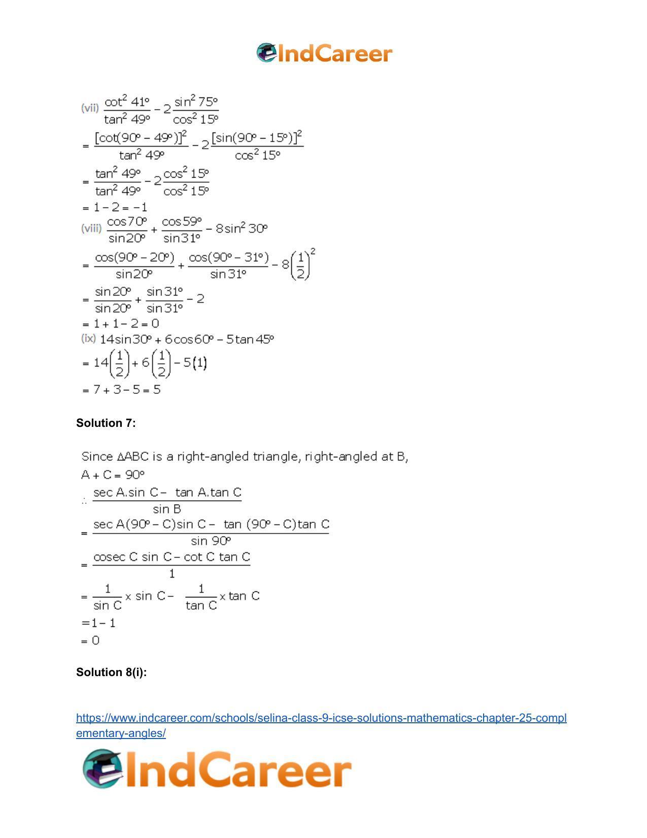 Selina Class 9 ICSE Solutions Mathematics : Chapter 25- Complementary Angles - Page 9