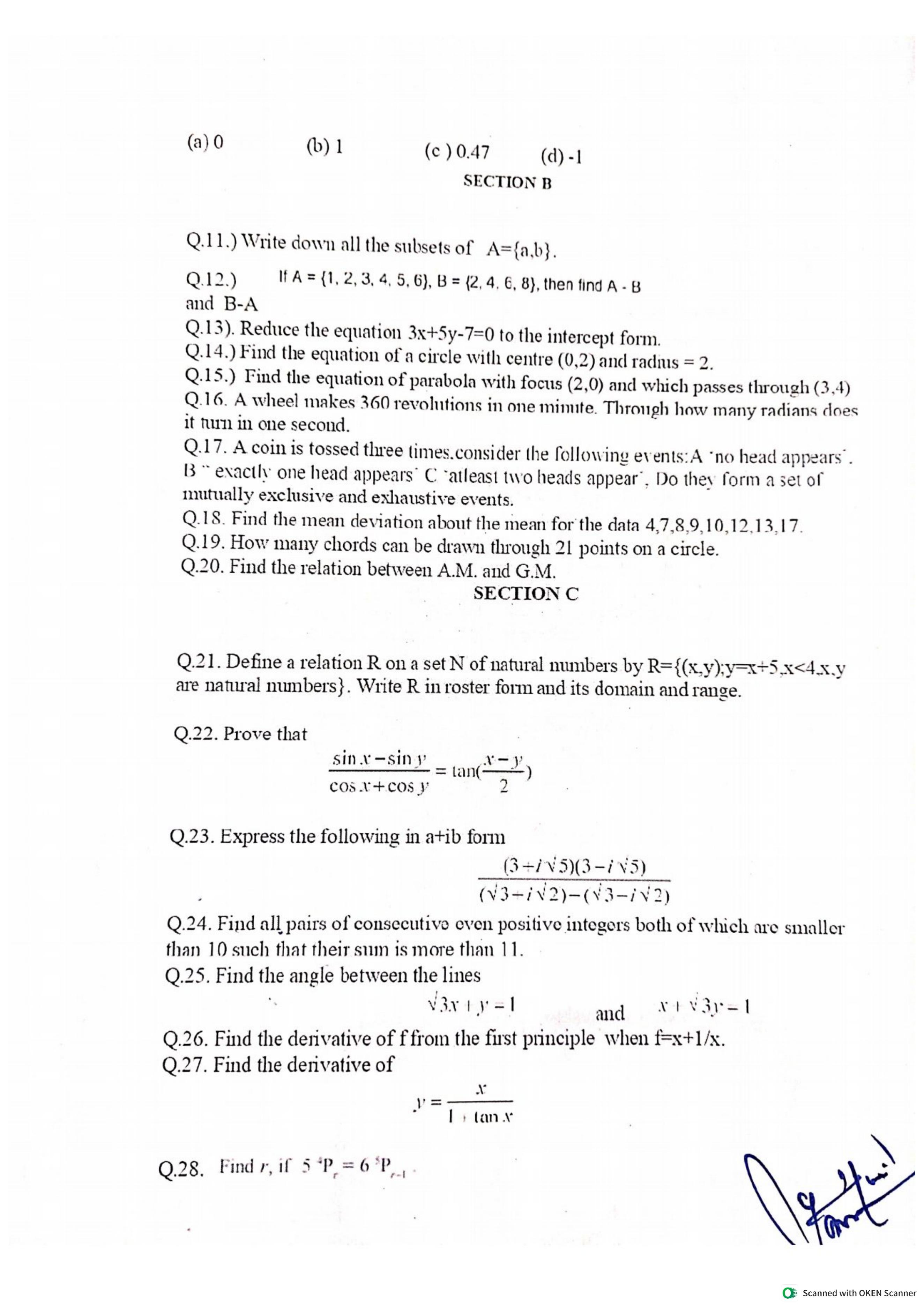 JKBOSE Class 11 Maths Model Question Paper - Page 2