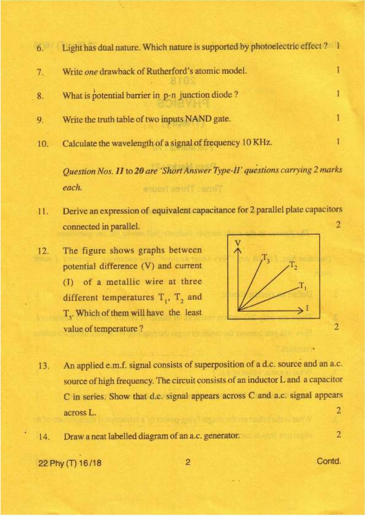 COHSEM Class 12 Physics 2018 Question Papers - Page 2