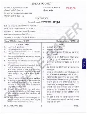 URATPG Statistics Sample Question Paper 2021