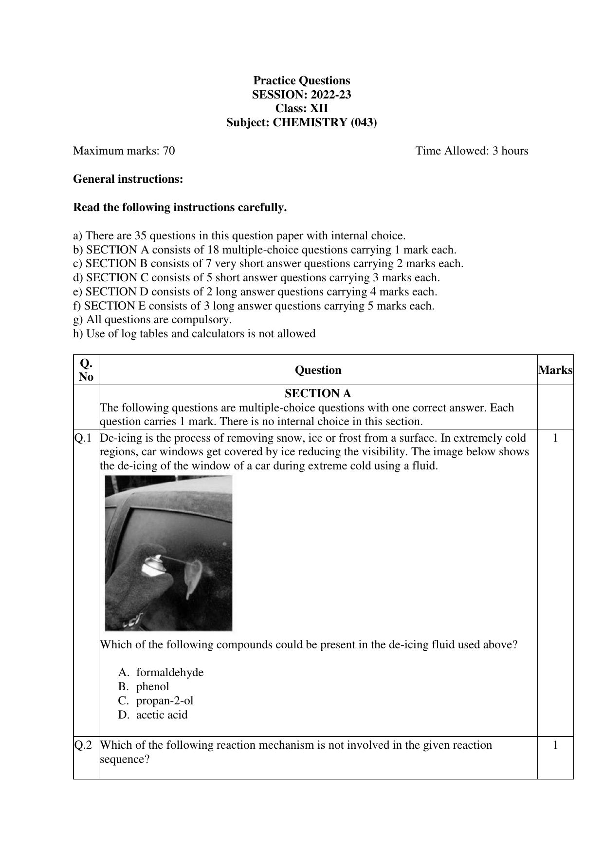 CBSE Class 12 Chemistry Practice Questions 2022-23 - Page 1