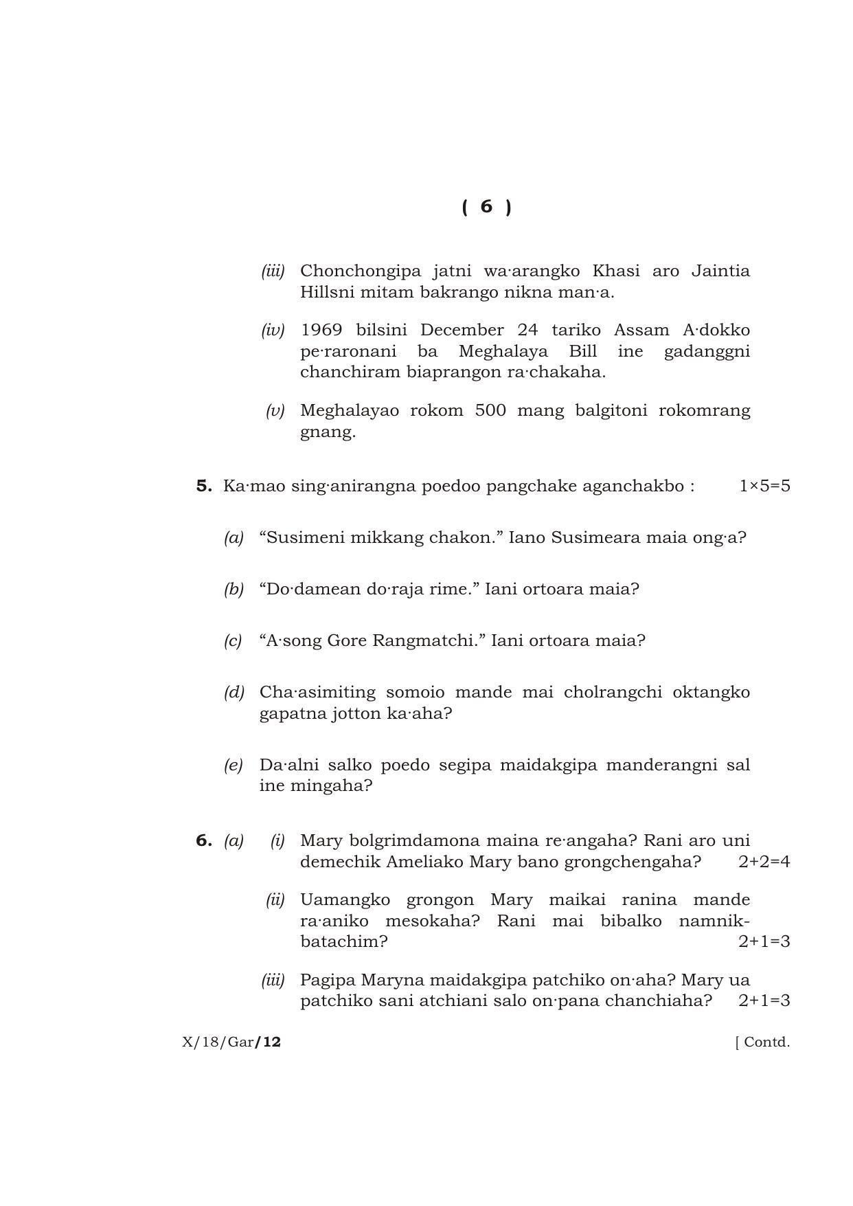 Meghalaya Board (MBOSE) Class 10 GARO 2018 Question Paper - Page 6