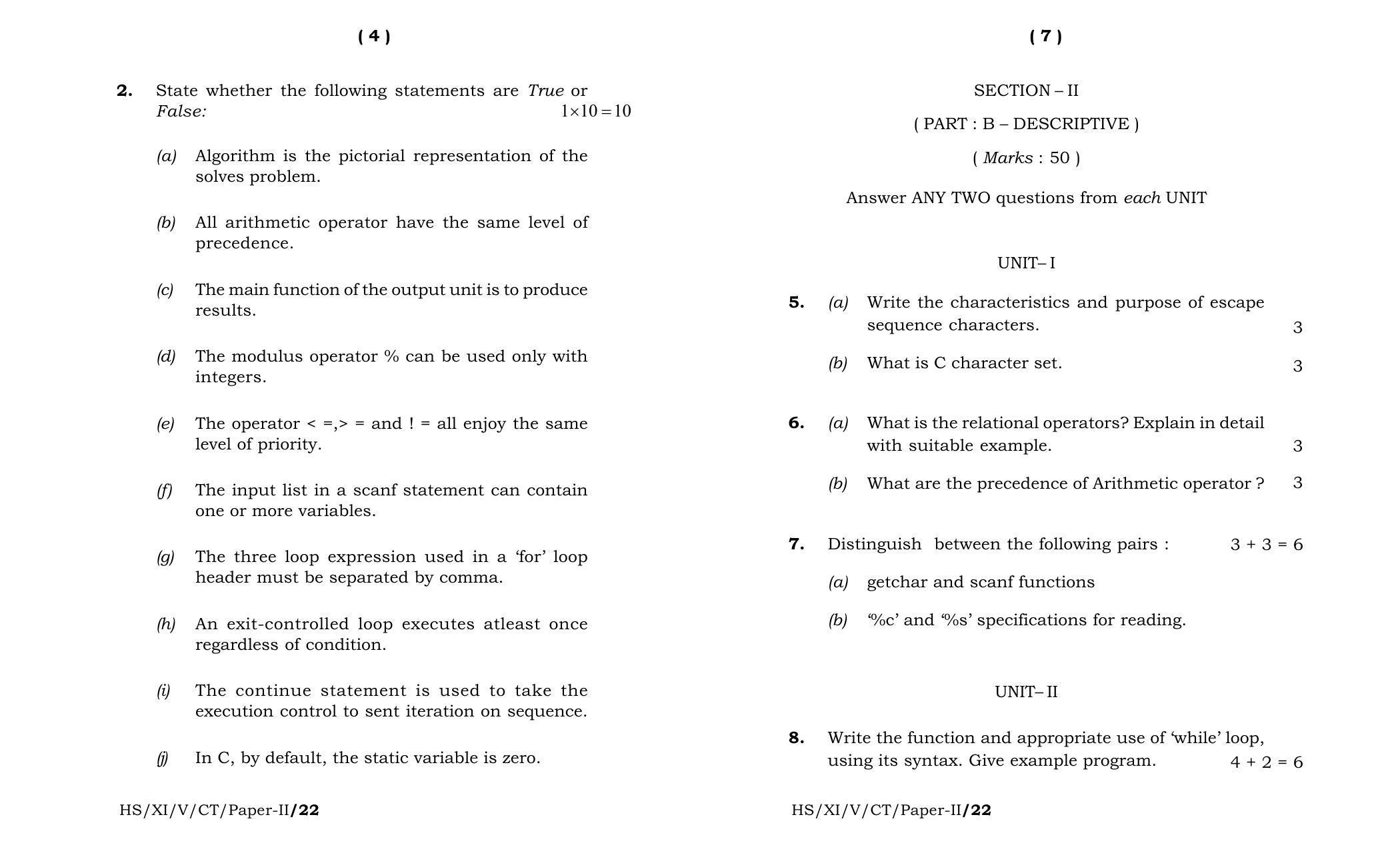 Meghalaya Board (MBOSE) Class 11 Computer Technique Paper II (theory) 2022 Question Paper - Page 4