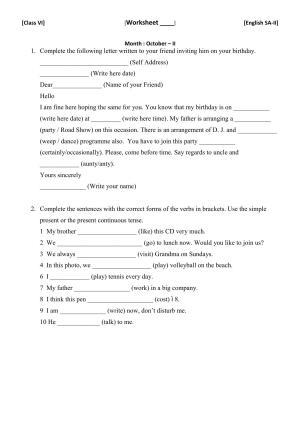 CBSE Worksheets for Class 6 English SA2 Practice Assignment 9