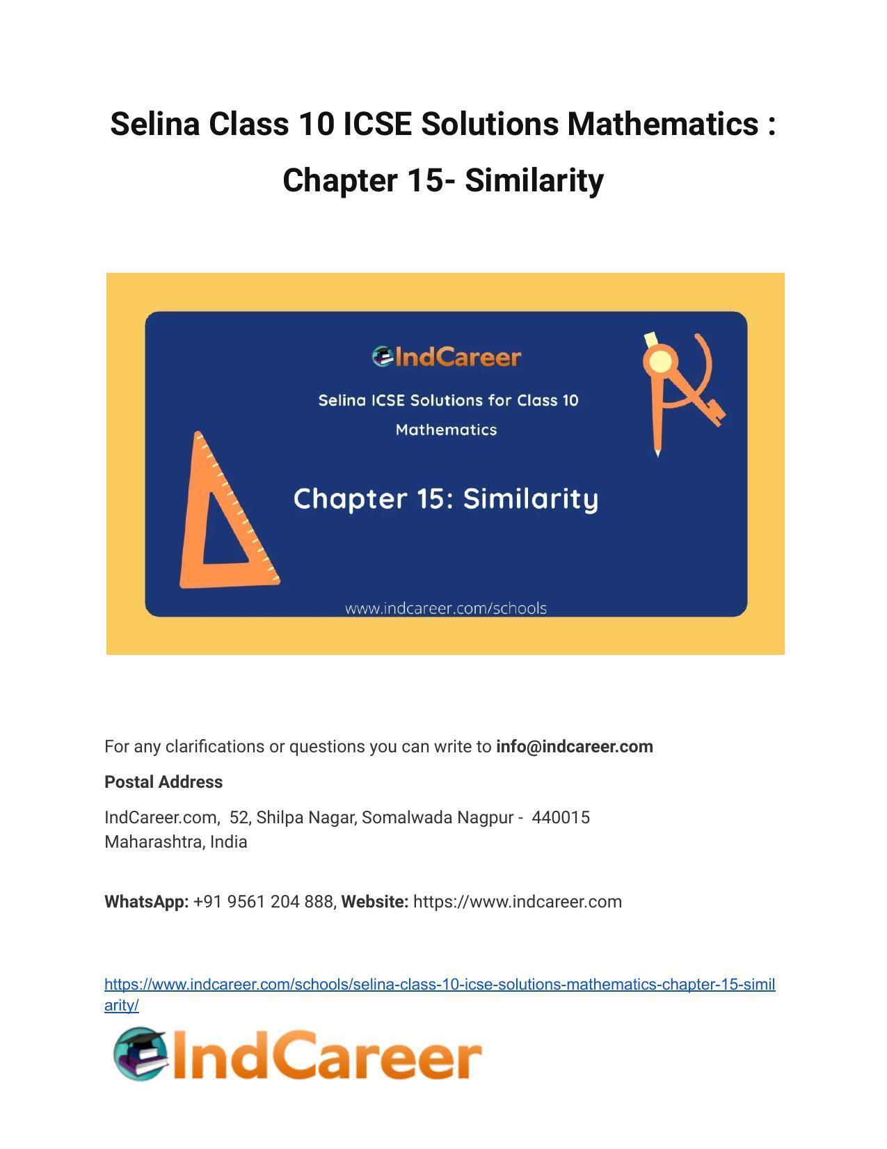 Selina Class 10 ICSE Solutions Mathematics : Chapter 15- Similarity - Page 1