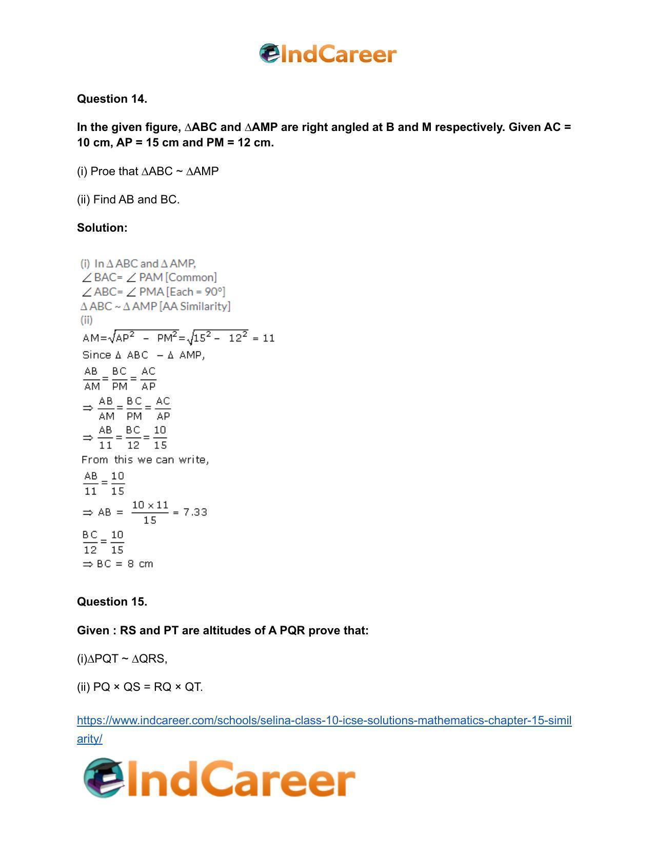 Selina Class 10 ICSE Solutions Mathematics : Chapter 15- Similarity - Page 19