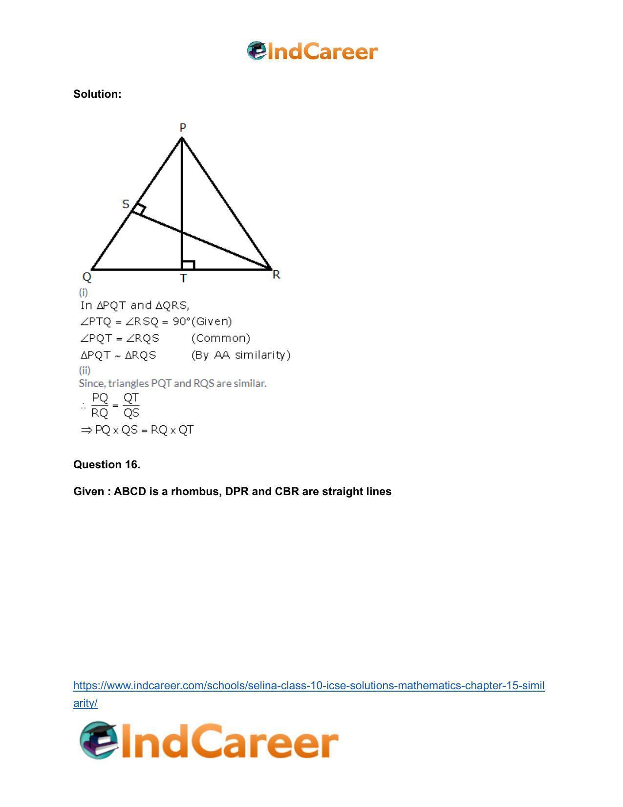 Selina Class 10 ICSE Solutions Mathematics : Chapter 15- Similarity - Page 20