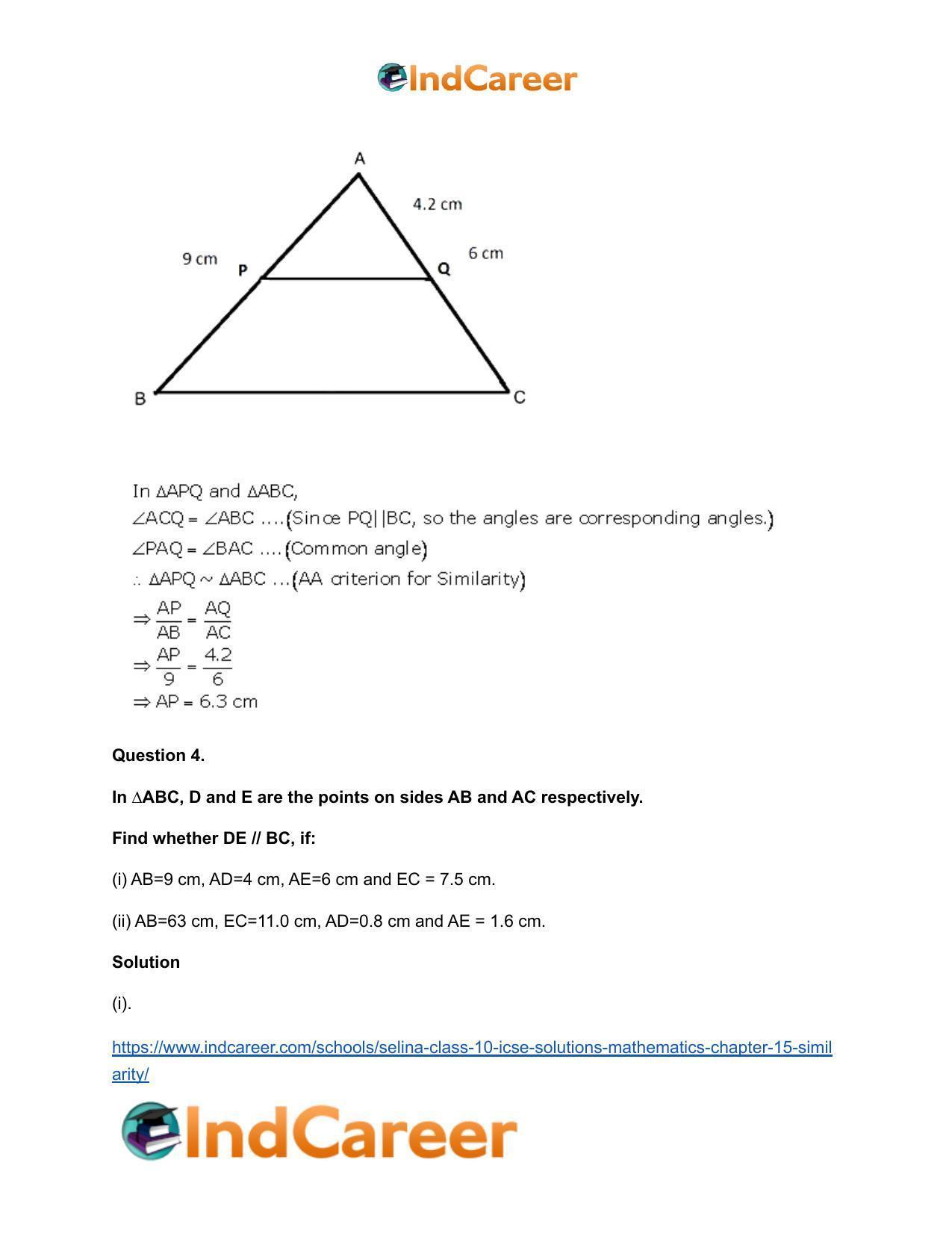 Selina Class 10 ICSE Solutions Mathematics : Chapter 15- Similarity - Page 40