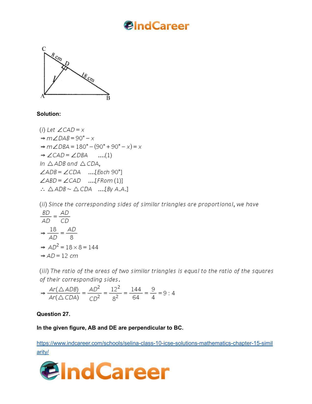 Selina Class 10 ICSE Solutions Mathematics : Chapter 15- Similarity - Page 95