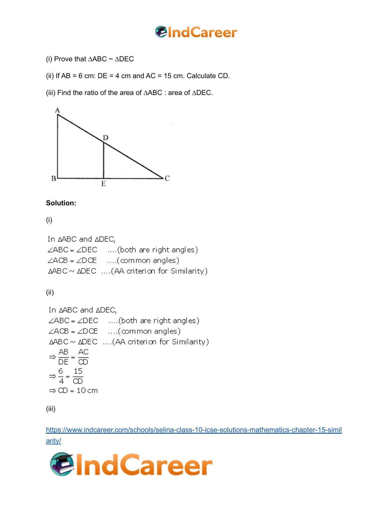 Selina Class 10 ICSE Solutions Mathematics : Chapter 15- Similarity - Page 96