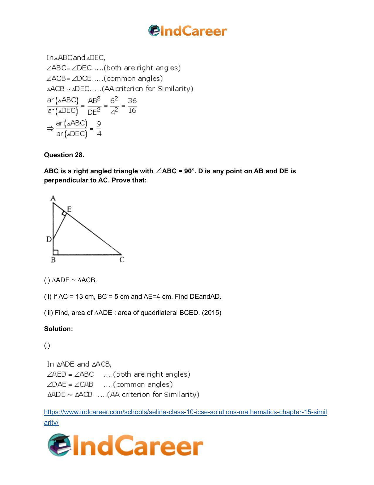 Selina Class 10 ICSE Solutions Mathematics : Chapter 15- Similarity - Page 97