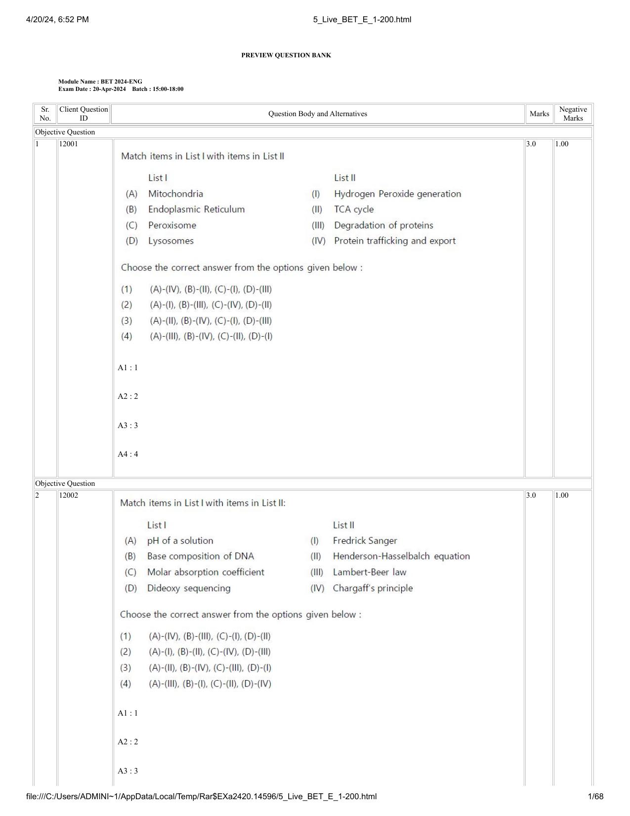 BET 2024 Question Paper - Page 1