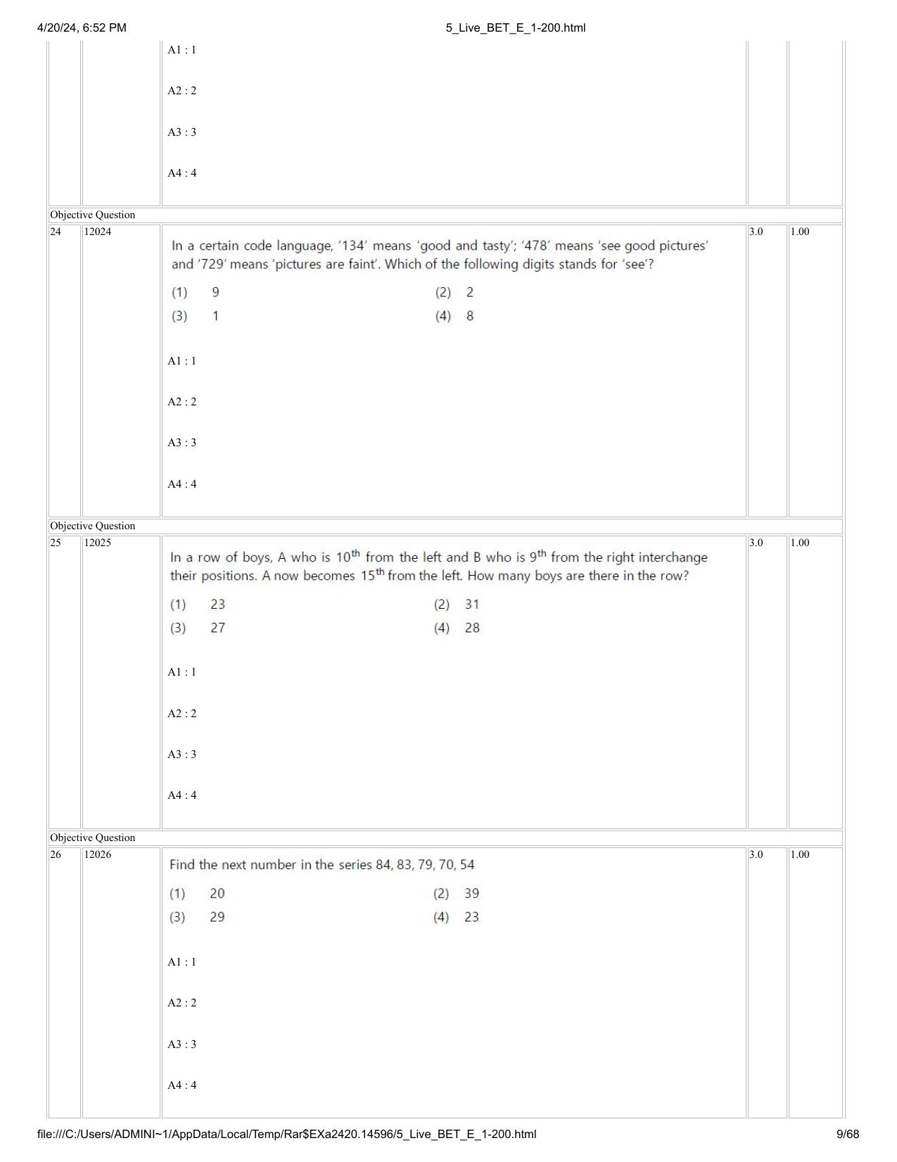 BET 2024 Question Paper - Page 9