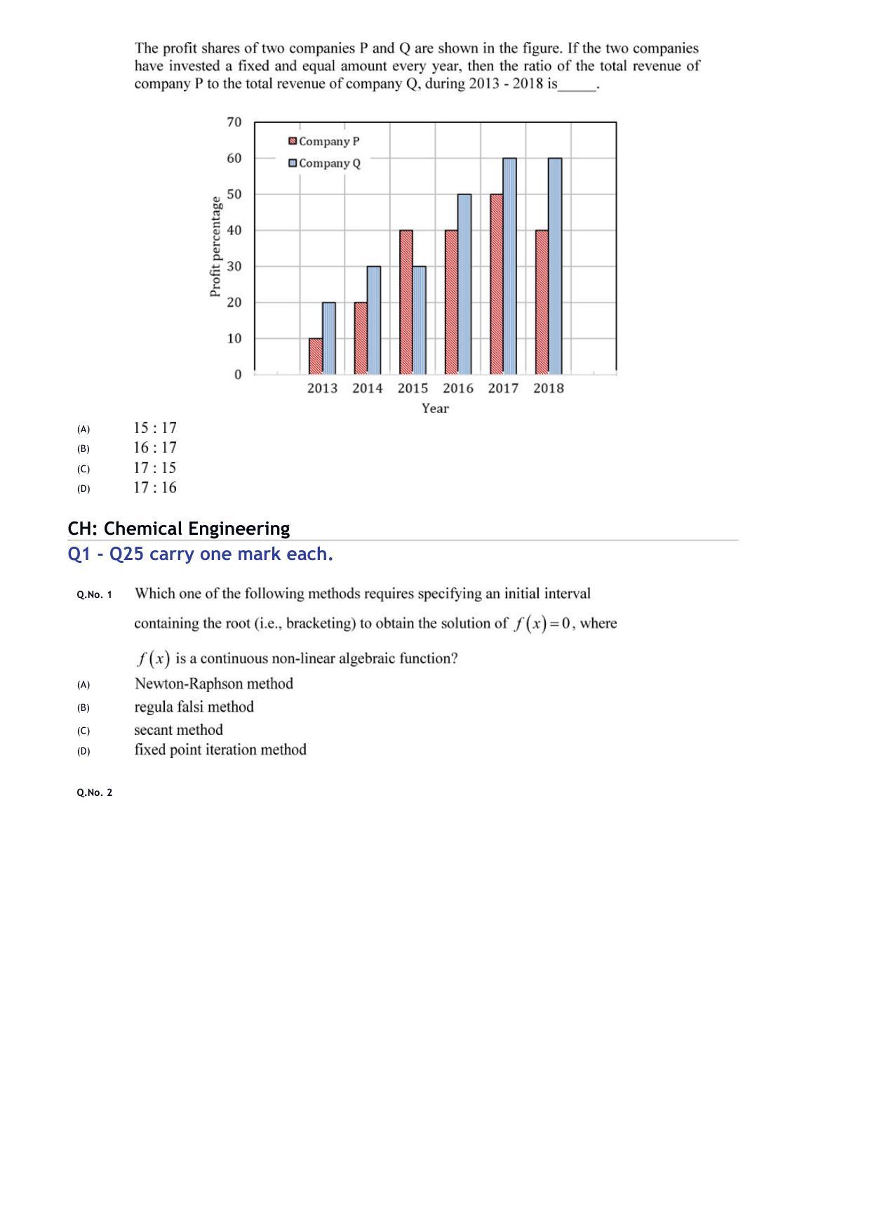 GATE 2020 Chemical Engineering (CH) Question Paper - Page 3
