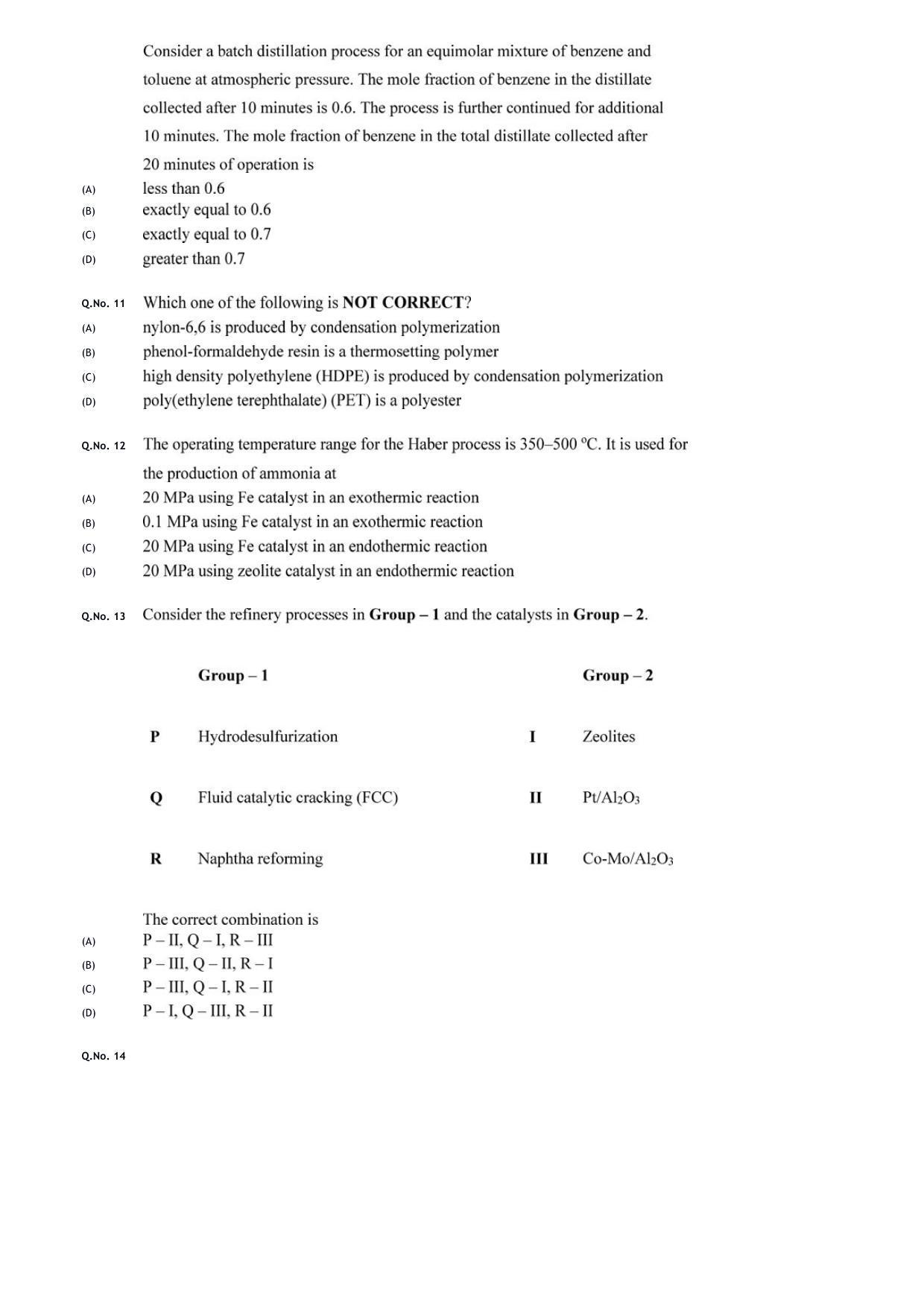 GATE 2020 Chemical Engineering (CH) Question Paper - Page 8