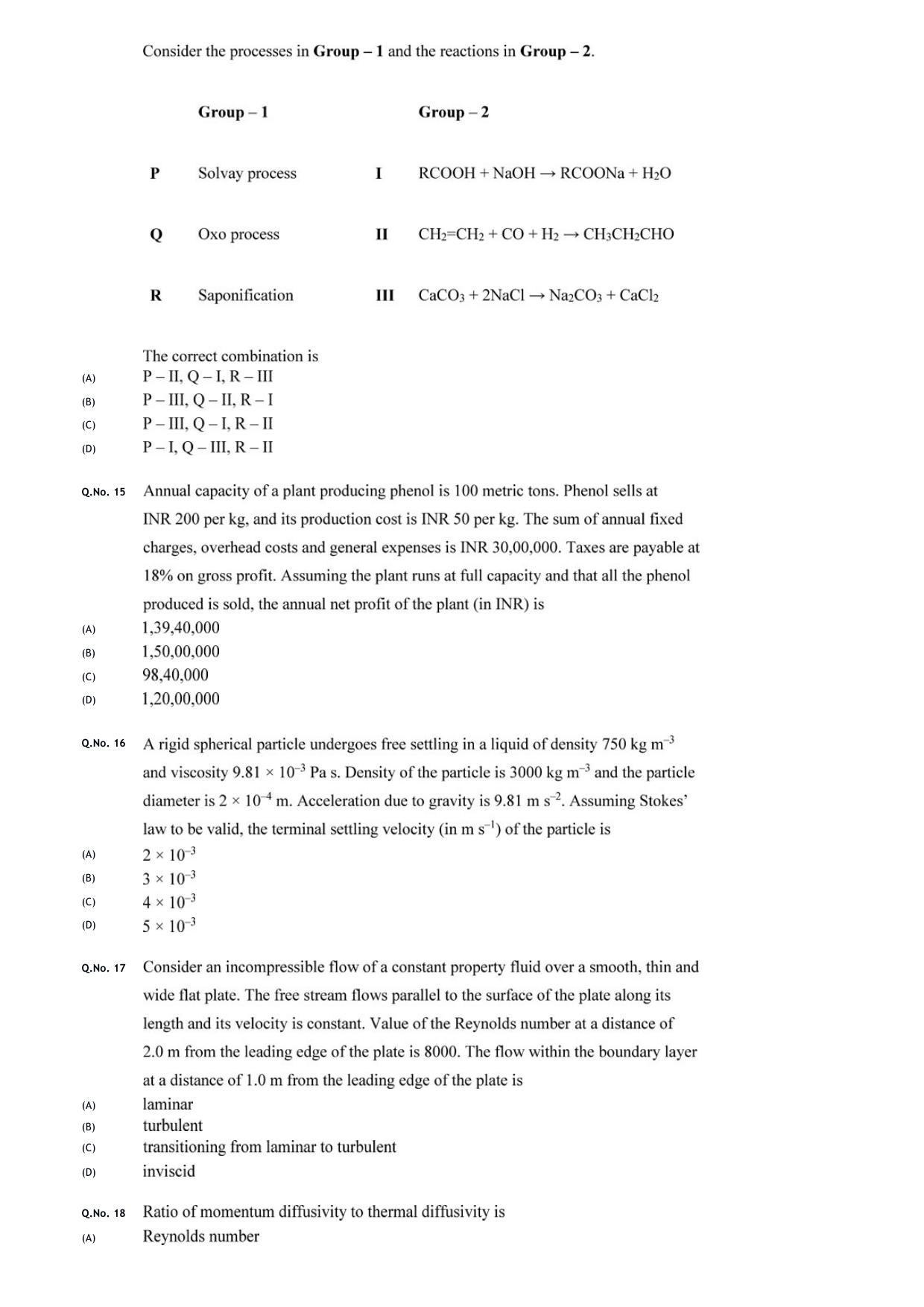 GATE 2020 Chemical Engineering (CH) Question Paper - Page 9