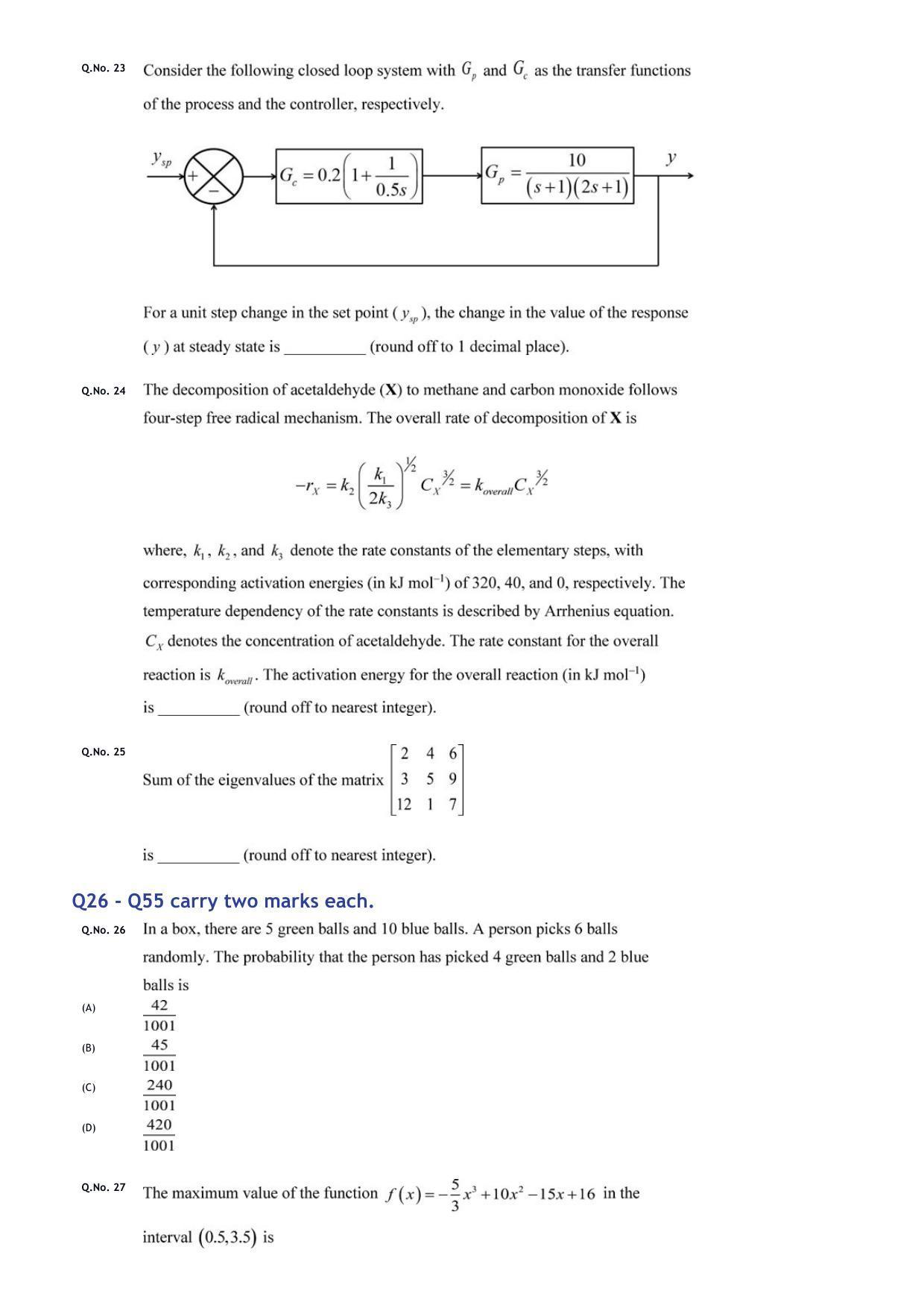 GATE 2020 Chemical Engineering (CH) Question Paper - Page 11