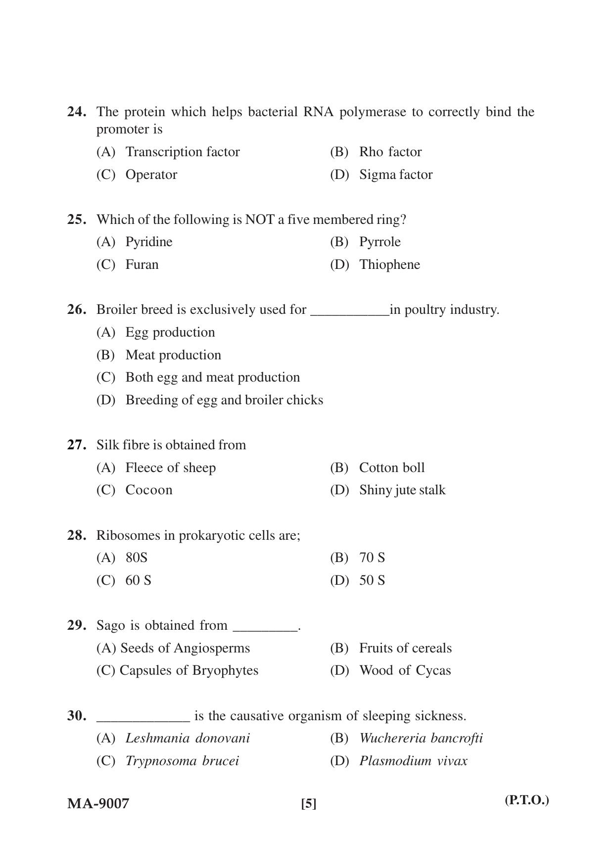Mysore University PG Entrance Exam 2022: M.Sc. Group - I (Life Science) Question Paper - Page 5